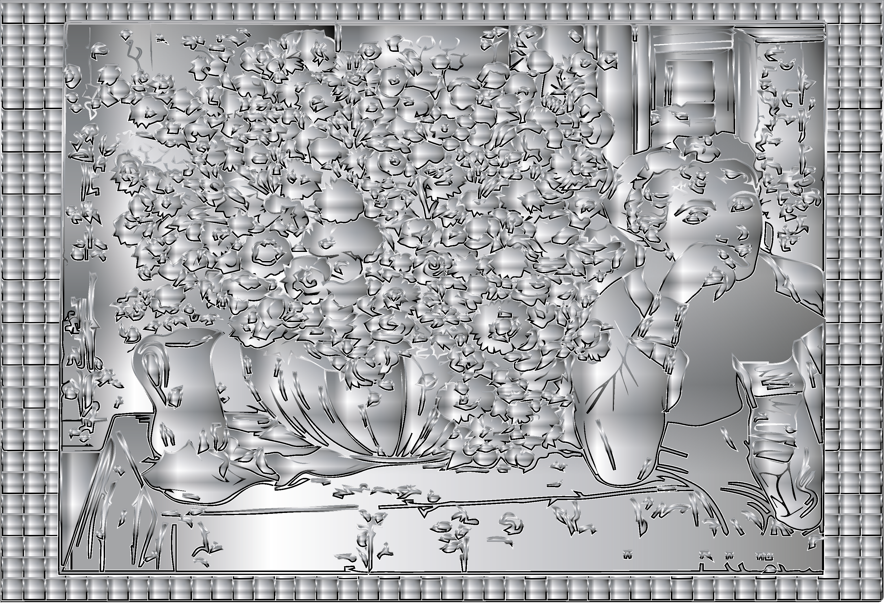 A Woman Seated beside a Vase of Flowers